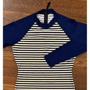 J. Crew Rashgaurd‎ Blue White Striped Long Sleeve Zip Back Womens Large UPF 50+